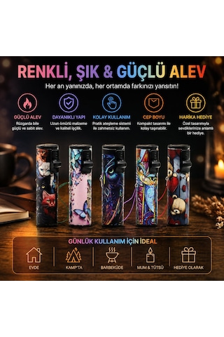 Led Işıklı Rüzgar Çakmağı - Karışık Desenli - İpli