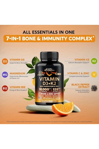 D3 10,000 Iu & K2 120 Mcg With Magnesium, Zinc & Vitamins 120 Capsules
