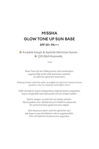 Missha Glow Sun Base Aydınlık ve Işıltılı Görünüm Sunan Nemlendirici Baz SPF50+ 50 ML
