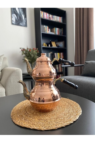 Bakır El Dövme Desenli Çaydanlık Bakır