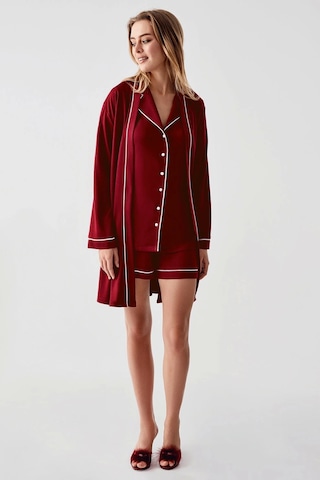Kocabey Freshness 324 Kadın 4'lü Sabahlıklı Şorlu Pijama Takımı Bordo