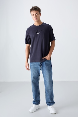 Tommy Life Lacivert Pamuklu Kalın Yumuşak Dokulu Oversize Fit Baskılı Erkek T-shirt - 88328 Lacivert