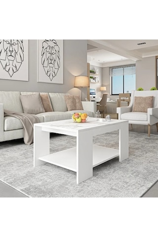 Orta Sehpa Zambak Beyaz Mermer Desen