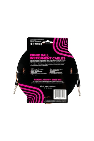 Ernie Ball Enstrüman Kablosu Esnek Düz Açılı 10ft - Turuncu