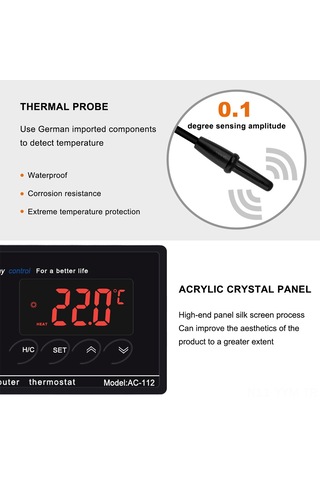 Geeksen Sıcaklık Kontrol Cihazı Akıllı Dijital Ekranlı Isıtma/soğutma Modu Serinlik Pet Bahçe Sucul Sisteme Uygulanabilir Siyah 220v Eu Standartı