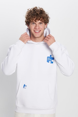 Tudors Unisex Oversize Geniş Kesim Pamuklu Yumuşak Dokulu İçi Polarlı Baskılı Beyaz Kapüşonlu Sweatshirt-32505 Beyaz