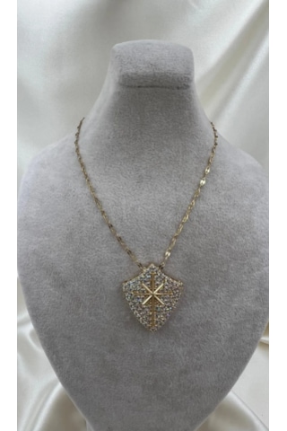 Bb Çelik Kutup Yıldız Detaylı Kolye Altın - Beyaz