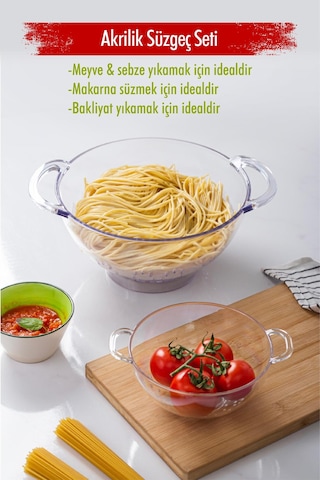 Akrilik Şeffaf 2 Li Süzgeç Seti Makarna & Pirinç Süzgeci Diğer