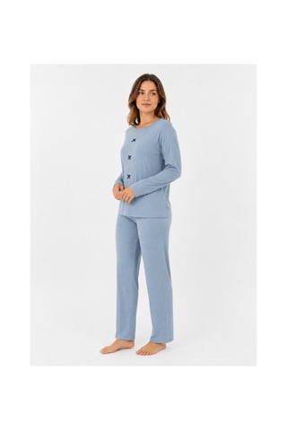 Sleeproom Büyük Beden Kadın Kaşkorse Buz Mavisi Mevsimlik Pijama Takımı