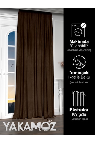 Yakamoz Kadife Görünüm Çikolata Kahvesi Ada Fon Perde Ekstraforlu Velvet Touch Serisi Çikolata Kahvesi