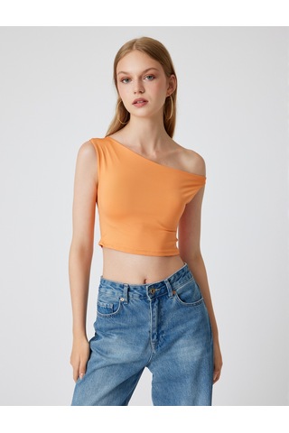 Koton Kayık Yaka Crop Üst Kolsuz Slim Fit Turuncu 4sal30324ık Turuncu