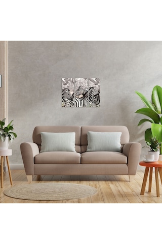 Zebra Desenli Üçlü Ahşap Duvar Panosu