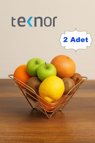 2'li Üçgen Sepet, Meyve Sepeti, Ekmek Sepeti, Modern Tel Sepet Altın