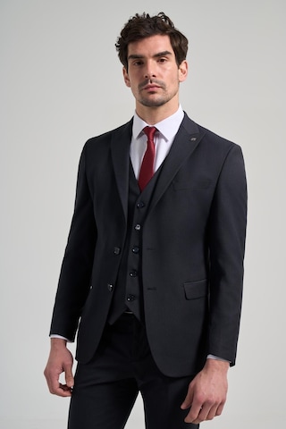 İmza Koyu Lacivert Çizgili Desen 2 Düğme Classic Esnek Slim Fit Takım Elbise 1001250158 Koyu Lacivert
