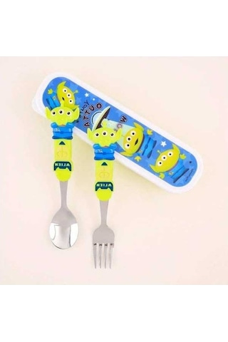 Fastbuy 3 Adet Buzz Lightyear Paslanmaz Çelik Çatal Seti, Yabancı Uzay Temalı Kamp Piknik İçin Dayanıklı Hediye Ahşap Çatalla Ahşap