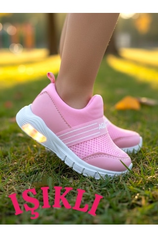 Ellaboni Kız / Erkek Çocuk Yumuşak Işıklı Spor Ayakkabı Nefes Alabilen Hafif Aqua Sneaker Pembe