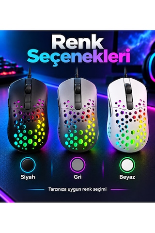 8000 Dpı Kablolu Oyuncu Mouse 6 Tuşlu Renkli Aydınlatmalı Usb Gaming Mouse Delikli 001