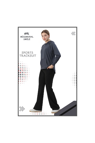 Kadın Spor Eşofman Takım İspanyol Paça Çift Cepli Alt &kapüşonlu Kanguru Cepli Üst Antrasit 3053 Antrasit