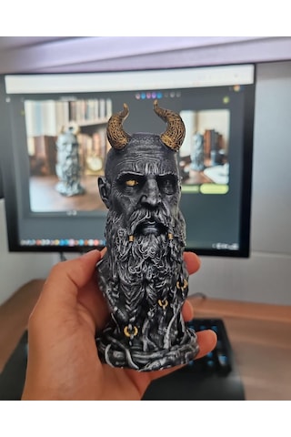 İskandinav Mitolojisi Bilge Büstü - 15 Cm El Boyaması Özel Tasarım Reçine Figür - Viking Temalı Koleksiyonluk M Diğer