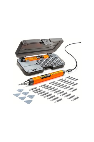 Honeybeeshop 46lı 1 Arada Turuncu Lcd Ekranlı Led Işıklı Mini Kablosuz Sessiz Şarj Edilebilir Elektrikli Vidalama Seti Ev Kullanımı Alet Takımı