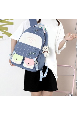 Ganzhoushop Okul Sırt Çantası Naylon Okul Çantası Çok Cepli Günlük Sırt Çantası Öğrenci Kızlar Erkekler İçinyeşil Çok Renkli