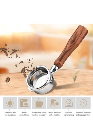 Bloomnest 58mm 3 Kulaklı Dipsiz Çıplak Portafilter Ahşap Saplı Filtre Sepeti Barsetto Ba101 Ba102 Calphalon Temp Iq Yedek