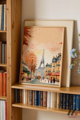 Paris Sonbahar Sokağı, Ahşap Çerçeveli Duvar Tablosu - Seyahat Severlere Hediye