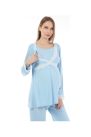 Luvmabelly Myra9707 Dantelli Emzirme Hamile Pijama Takımı -mavi-mavi