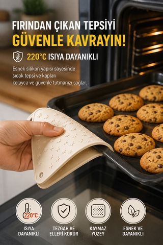 2'li Set Krem Silikon Nihale 16x16 Cm Çok Amaçlı Tencere Tava Altlığı Fırın Tepsi Tutacağı Kavanoz Açacağı Ev