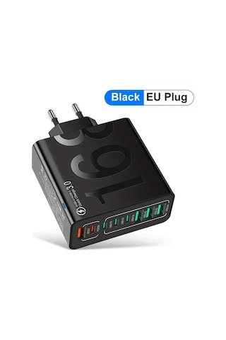 Xuweiwei Kaxoe 8in 1 Hızlı Şarj Siyah Usb Adaptör 4 Usb 4 Type C Telefon Şarj Aleti Qc 3 0 İphone Uyumlu Samsung İçin Siyah
