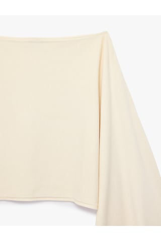 Koton Viskon Karışımlı Slim Fit 3/4 Yarasa Kol Kayık Yaka Crop Kazak Ekru 7wal90147ıt