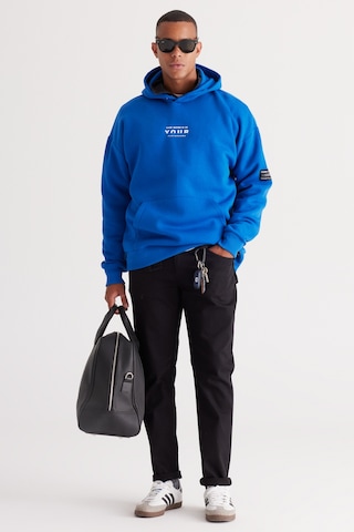 AC&Co / Altınyıldız Classics Erkek Mavı Oversize Fit Bol Kesim Kapüşonlu İçi Polarlı Pamuklu Sweatshirt Mavi