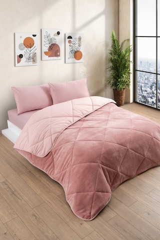 Çift Kişilik Wellsoft Yorgan-çarşaflı 2 Yastık Kılıflı Uyku Seti Pudra