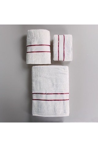 Jakarlı Banyo Havlu Seti Beyaz