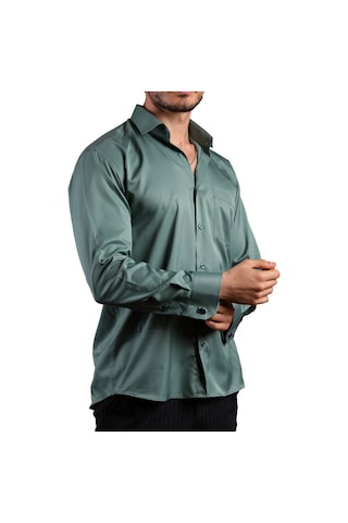 Haki Yeşil Büyük Beden Rahat Kesim Micro Kumaş Kol Düğmeli Regular Fit Erkek Gömlek - 190-19 001