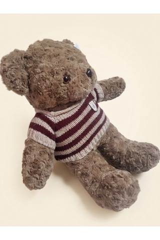 Peluş Tedi Bordo Çizgili Kazaklı Ayıcık 50 Cm Kahverengi-bordo