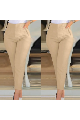DefyModa Kadın Üste Oturan Paçası Bilek Üzerinde Biten Krep Kumaş Pantolon 36 S - 50 5xl Krem
