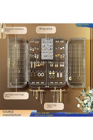 Siyah Ve Gri Duvara Monte Küpe Ve Kolye Saklama Rafı, Şeffaf Plastik A