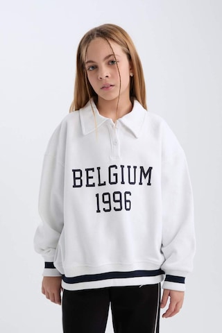 DeFacto Kız Çocuk Oversize Geniş Kalıp Polo Yaka Baskılı İçi Yumuşak Tüylü Sweatshirt D3497A824WNWT34 Beyaz