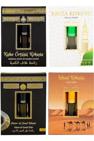 Hacerül Esved + Kabe Örtüsü + Medine Ravza + Uhud Alkolsüz Esans 4 x 3 ML