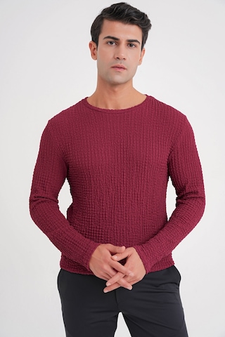 Efor Slim Fit Esnek Pamuklu Dokulu Kumaş Uzun Kollu Bordo Tişört Ts 934