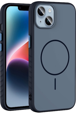 Thegencoo Apple, Uyumlu iPhone 15 Kılıf M-safe Şarj Özellikli Zore Tea Kapak - Lacivert
