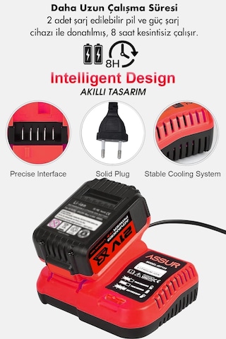 Assur Asr1031 21v Çift Akü 6 Başlıklı Set Kırmızı