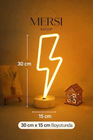 Şimşek Tasarımlı Neon Led Masa Lambası Dekoratif Işık 320-2 Sarı