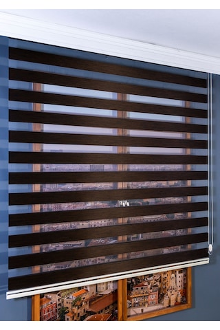 Koyu Kahverengi Bambu Stor Zebra Perde Kahverengi