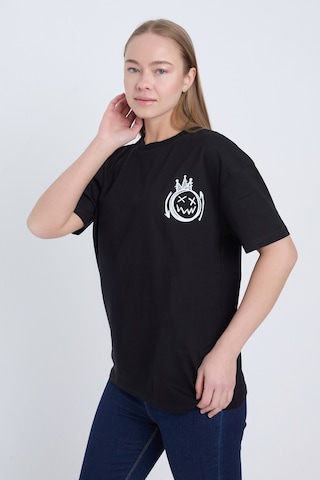 Velvoria Unisex Oversize Streetwear Baskılı Siyah Renk T-shirt