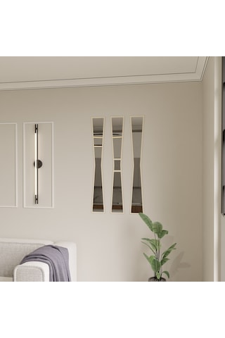 Lüks 3 Parçalı Pleksi Aynalı Ahşap Duvar Dekoru Krem