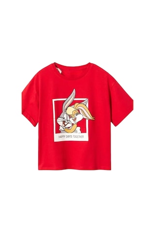 Lolliboomkids Yeni Sezon Kırmızı Renk Tavşan Baskılı Sevilen Karakterler Detaylı T-shirt Kırmızı