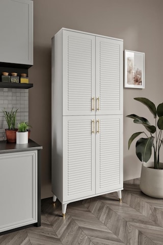 Panjurlu Metal Kulp Pnj4190 Çok Amaçlı Dolap 4 Kapaklı Mutfak Dolabı Balkon Dolabı Kiler Banyo Dolabı Ayakkabılık Beyaz Gold