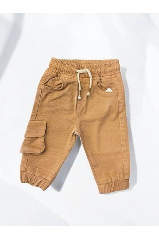 Erkek Bebek Kargo Cepli Beli Paçası Lastikli Dokuma Pantolon-14877 Kahverengi